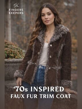 Jackie Burkhart 70s Vibe Faux Fur Trim Coat Brown Boho Chic Jacket Lisa NW